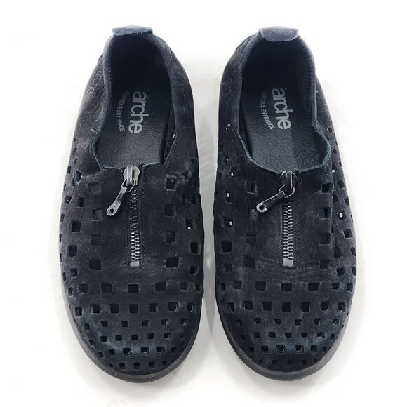 ARCHE Black Nubuck Leather Perforated Flats Zip - Picture 3 of 7